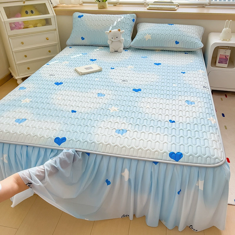 Утолщенный латексный коврик, юбка для кровати, летние простыни из ледяного шелка, комплект из трех предметов, летний мягкий коврик, который можно стирать в машине, приятный для кожи, с кондиционером