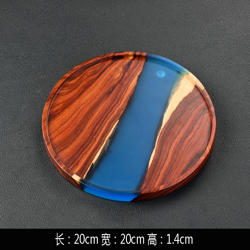 Luz creativa de lujo pequeña hoja sándalo rojo bandeja de té resina epoxi mesa de té vintage bandeja de madera maciza redonda rectangular japonesa burbuja seca