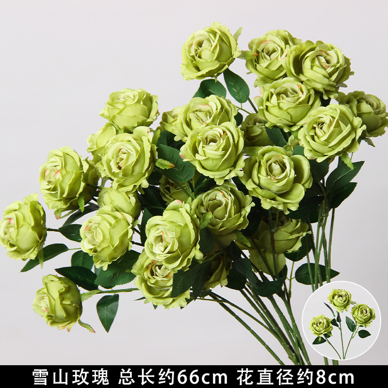 Simulación de flores verdes, flores de seda de boda, hierba