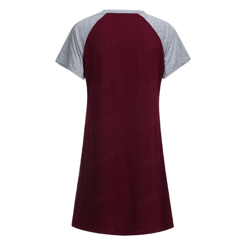 Foreign trade maternity clothes Amazon explosion round neck short sleeve breast-feeding opening color matching pregnant women dress pajamas