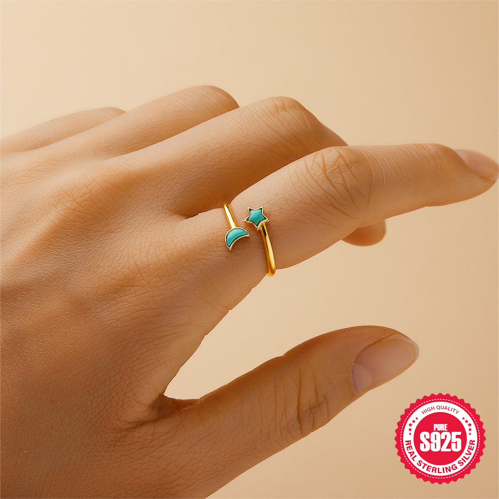 Nuevo S925 plata esterlina estrella luna mezcla y combinación pulsera turquesa sin golpear traje de aretes de anillo de todo fósforo personalizado