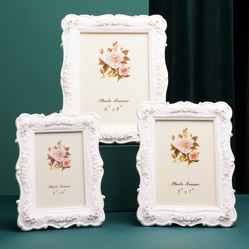 6 7 8 10inch Creative White Three-Dimensional Rose Flower Decorative Lace Photo Frame, Waterproof and Lightweight, Suitable for Home Decoration