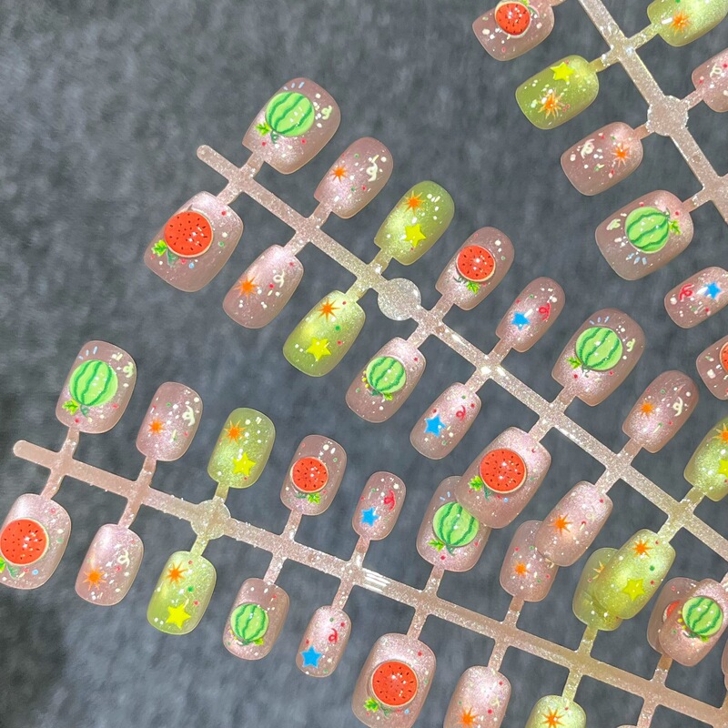 Wearable pre-made nail tips, gel polish spray nail tips, spring/summer dopamine short nails, cute 3D embossed manicure Wearable pre-made nail tips, gel polish spray nail tips, spring/summer dopamine short nails, cute 3D embossed manicure