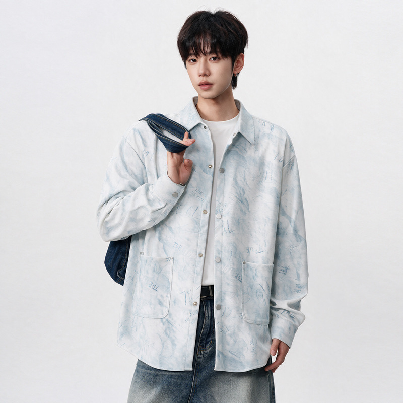 High-quality long-sleeve shirt with metal buttons for teenage students in spring and autumn, men's fashionable patch pocket shirt jacket, available for wholesale High-quality long-sleeve shirt with metal buttons for teenage students in spring and autumn, men's fashionable patch pocket shirt jacket, available for wholesale