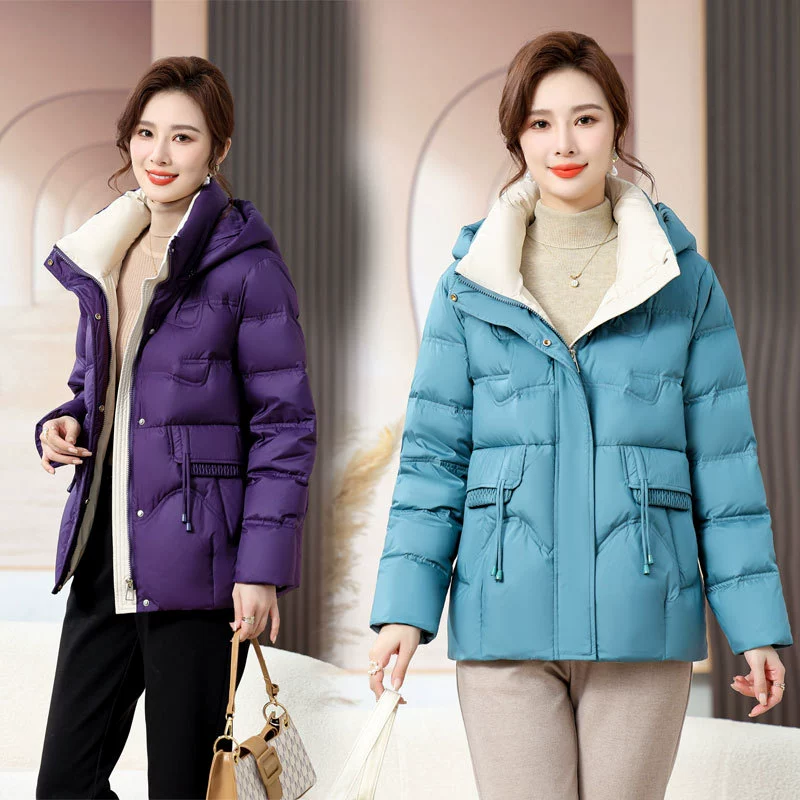 Пуховик для матери среднего возраста короткий 2023 Зимний Новый женский осенне-зимний теплый белый утиный пуховик для женщин среднего и пожилого возраста, иностранный стиль