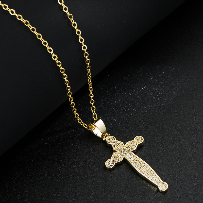 Fashion Copper Gold Plated Inlaid Zircon Cross pendant Necklacepicture6