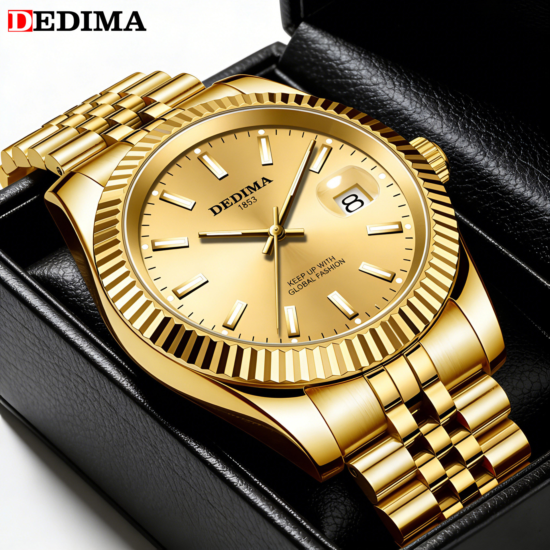 2026 New High-End Fashion Men's and Women's Couple Gold Strap Calendar Luminous Waterproof Watch Cross-Border Best-Selling Models