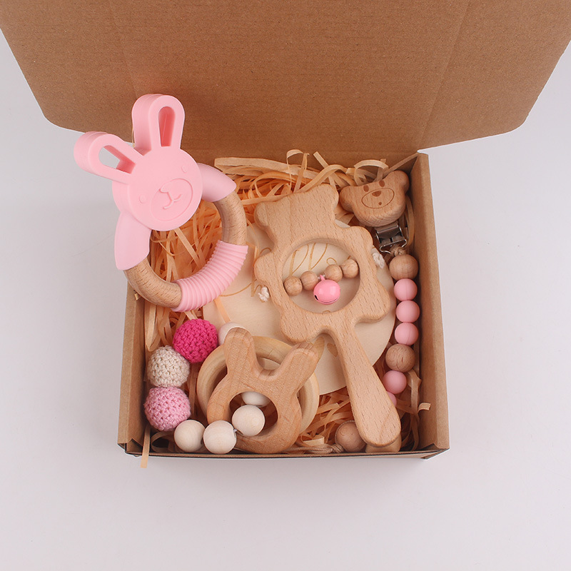 Bebés y bebés beech campana set de dibujos animados colchones de goma de goma osos tetina cadena set de cinco piezas