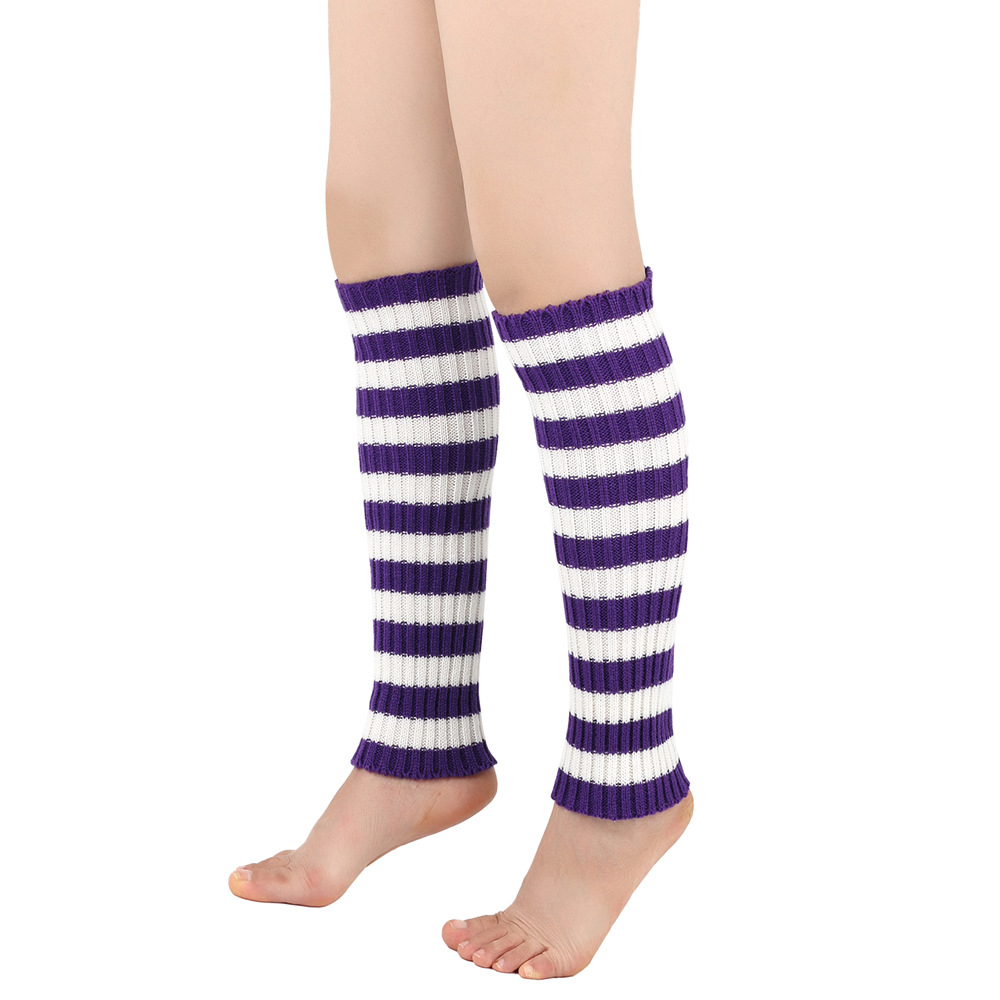 Warm woolen men women, leg warmers for autumn and winter, knitted foot protection colorful striped boot covers, stacked_voghion.com