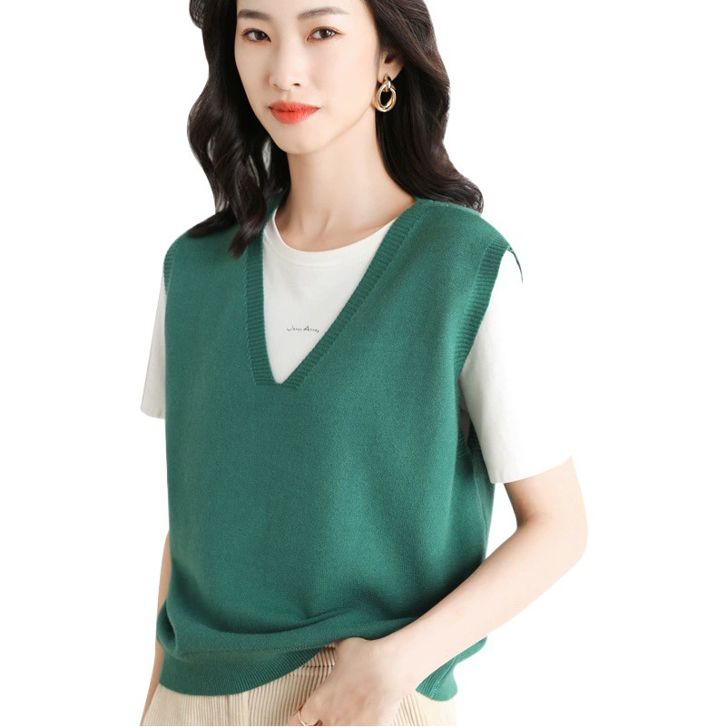Вязаный жилет с V-образным вырезом, женский осенне-зимний Корейский модный универсальный жилет, Элегантный Повседневный свитер