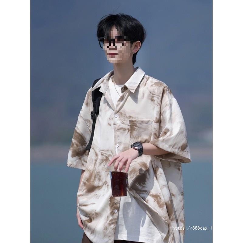 Tie-Dye Quick-Drying Ice Silk Short-Sleeved Shirt Men's Summer Thin Light Mature Style Shirt Clothing Trendy Brand Loose Half-Sleeve Jacket