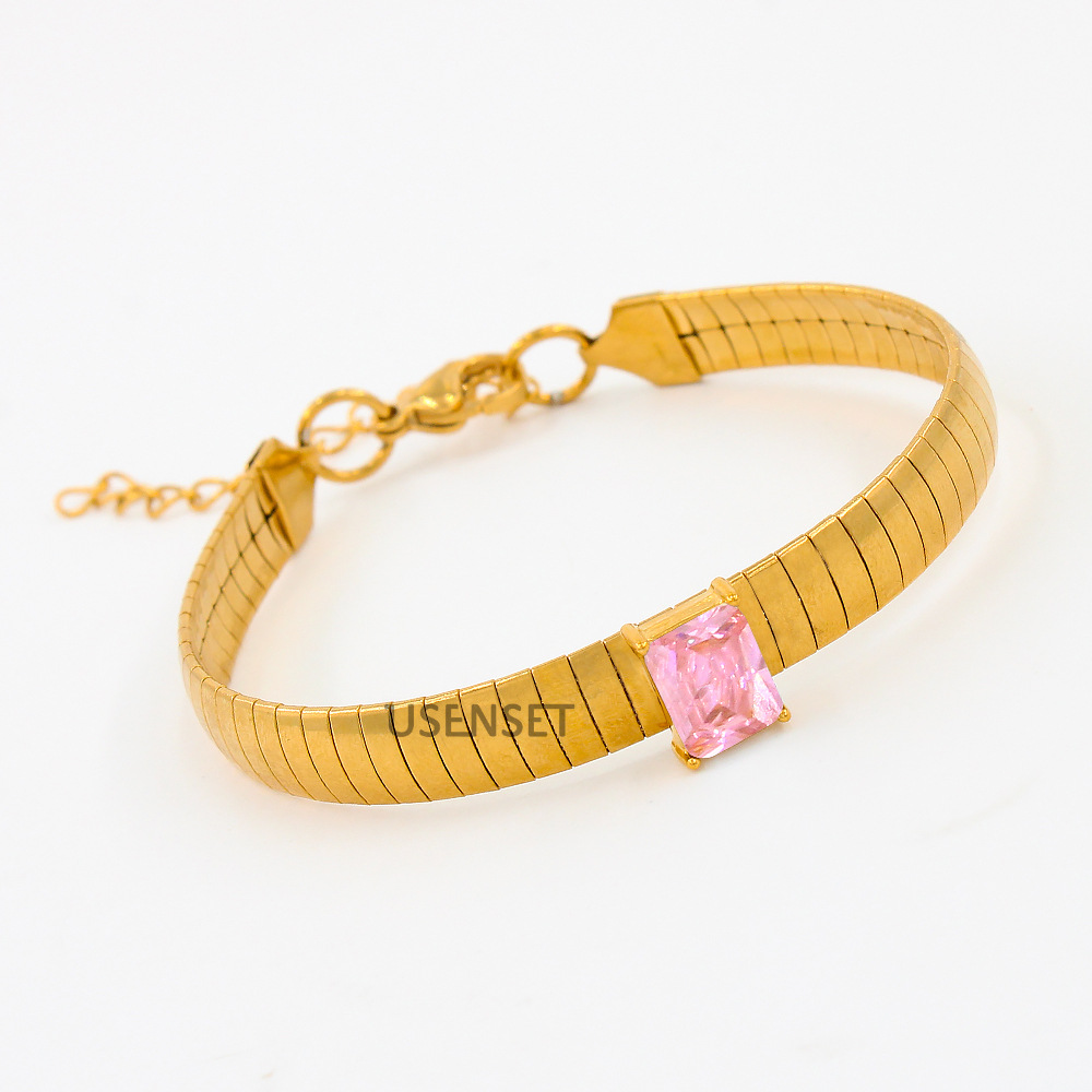 INS Style Square Stainless Steel Plating Inlay Zircon Bracelets Necklace 1 Piece