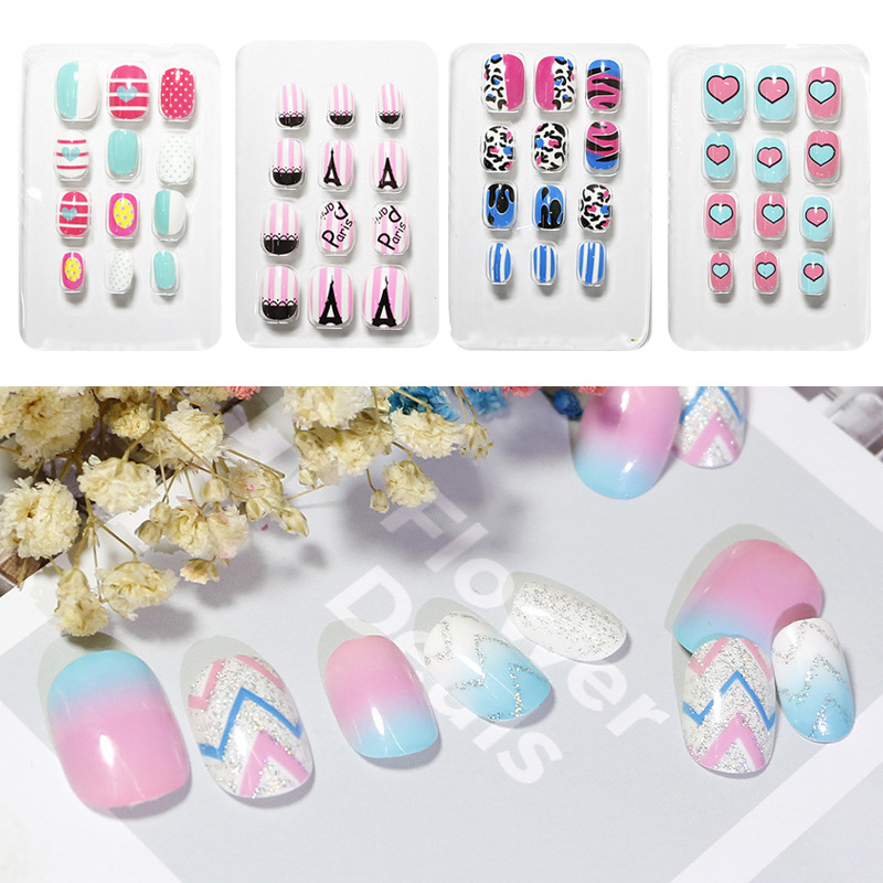 Procesamiento personalizado de manicuría infantil parche de uñas falsas uñas usables se puede personalizar patrón de patrón