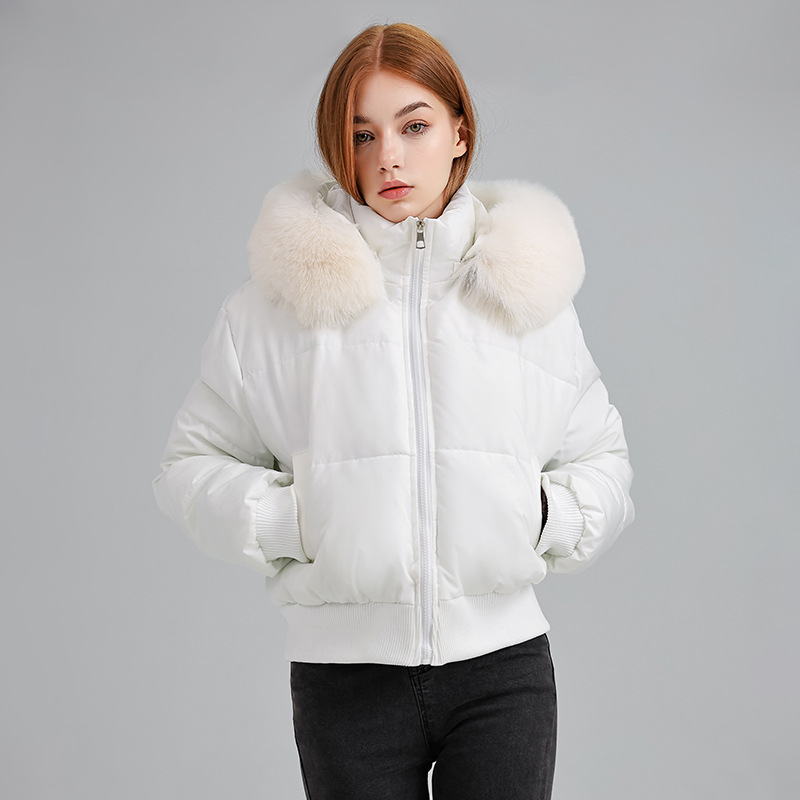 Europa y los Estados Unidos comercio exterior azul tibetano sensación de diseño encapuchado algodón cuello de invierno nuevo algodón corto chaqueta de pan