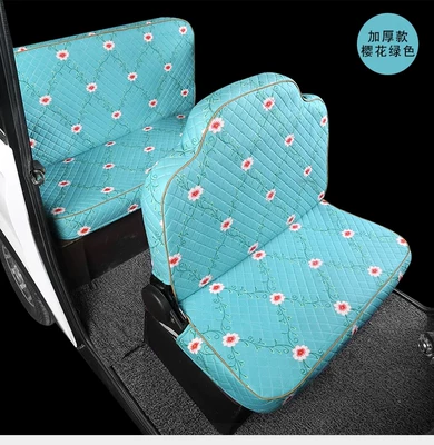 four-wheel electric vehicle seat cushion — Electric car cushion - thickened-green-flowers-full-set-for-front-and-back
