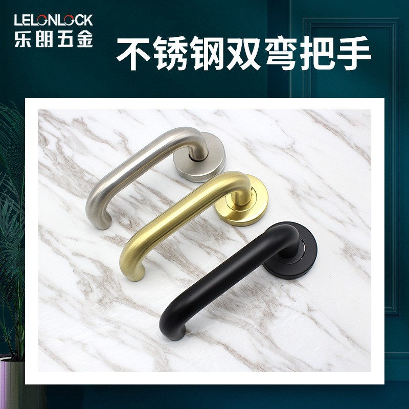 Manija de la puerta del codo de acero inoxidable 304 personalizada del fabricante Manija de la puerta del pasillo de la puerta cortafuego interior Manija de doble curva en forma de U image 3