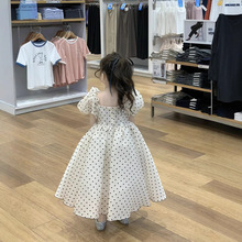 2025夏季新款 韓版童裝 女童植絨波點公主裙 泡泡袖連衣裙 禮服裙