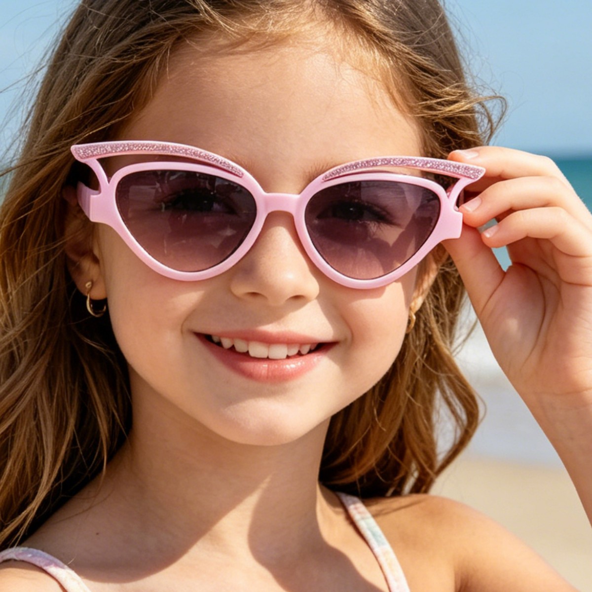 Gafas de sol de marco de ojo de gato finas huecas de color caramelo para niños y niñas