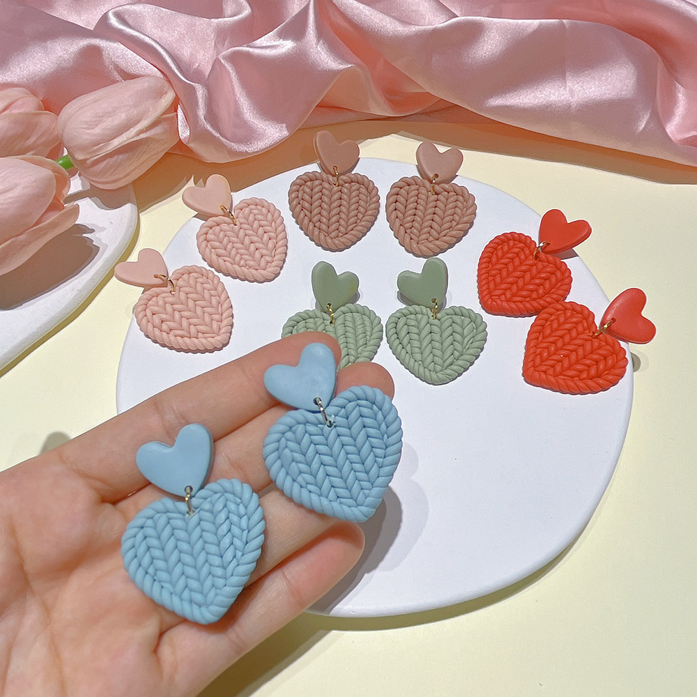 11g Weight Drop Earrings Classification 1 Pair Quantity Daily Occasion soft clay Material Heart Shape Pattern Women'S Gender Handmade Design Simple Style Style Simple Style Heart Shape Soft Clay Handmade Women's Drop Earrings 1 Pair 4