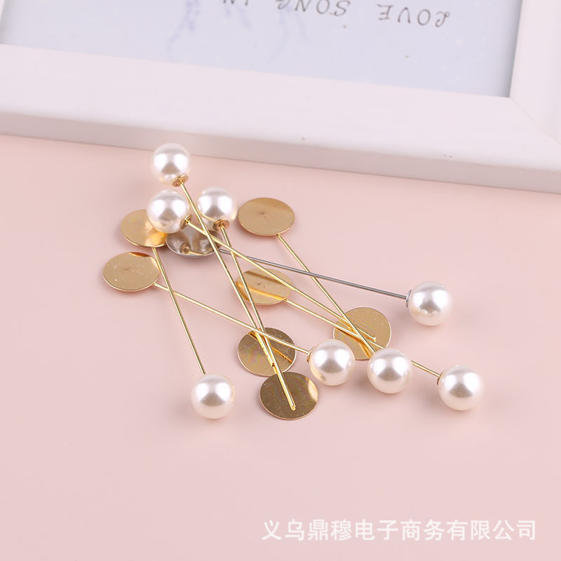 DIY Jewelry Accessories Material Brooch Pearl Handmade Homemade Material One Word Needle Woolen Buckle Scarf Buckle Big Buckle
