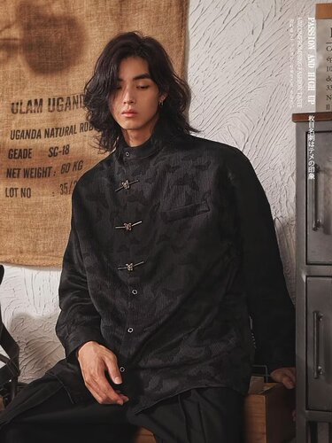 National trend new Chinese style butterfly buckle long-sleeved shirt men's autumn retro niche shirt ancient costume Tang suit coat clothes