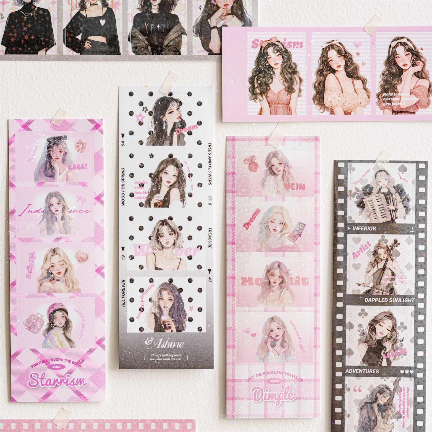 Azúcar poesía flash arena placa de papel de bronce pegatinas cortadas por matriz en la vida de cuatro series de pegatinas de niñas cuentas de mano pegatinas decorativas