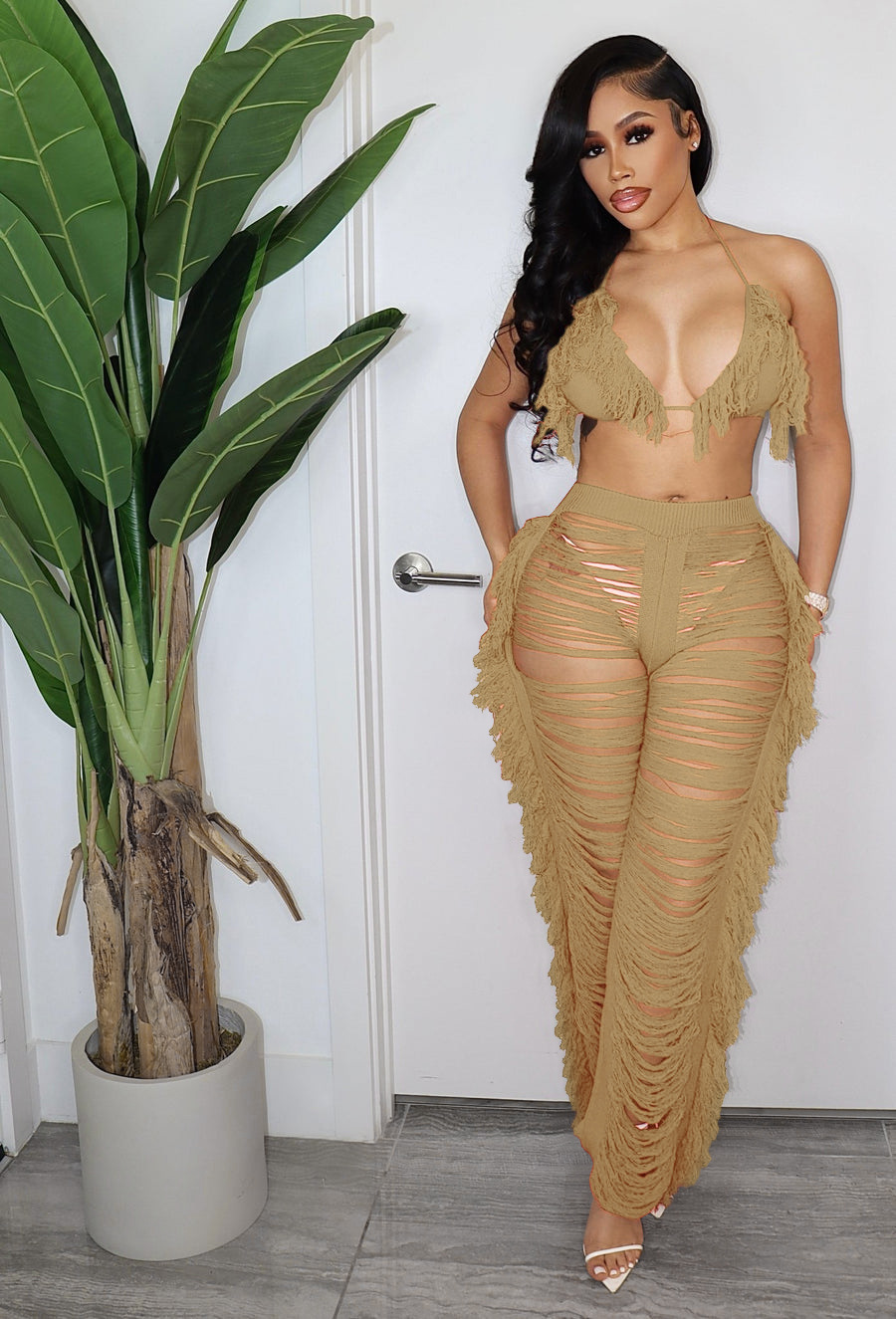 Women's Clothing summer new women's sexy tassel knitted pants suit_voghion.com