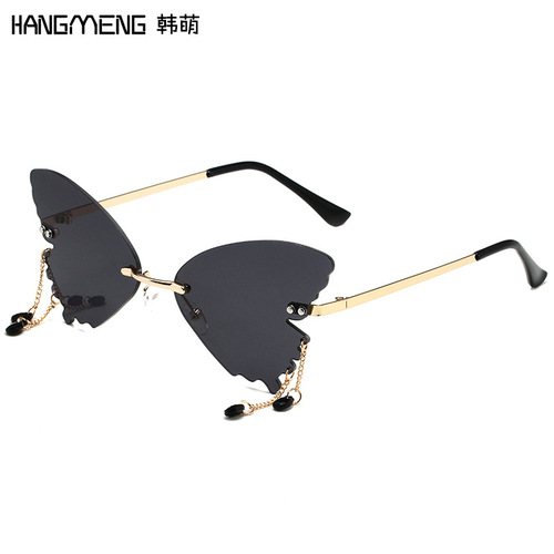 New Cross-border Butterfly Pendant Sunglasses Personalized Fashion Trendy Sunglasses Metal Frameless Party Glasses Factory Wholesale