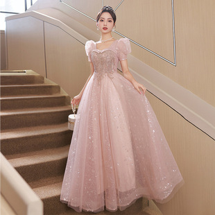 French style pink evening dress for women 2024 New banquet dignified elegant adult ceremony art exam dress small summer