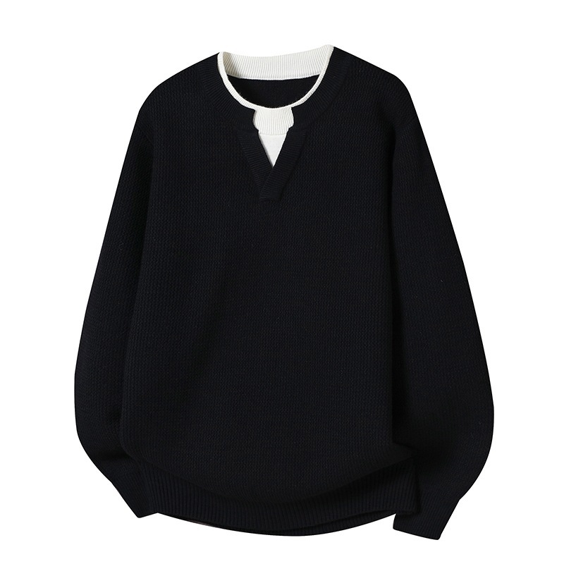 Explosiones transfronterizas de tamaño grande europeo falso dos piezas de camisetas de punto de cuello en V suéter masculino empalmado suéter de invierno y otoño fábrica de tendencia mayorista
