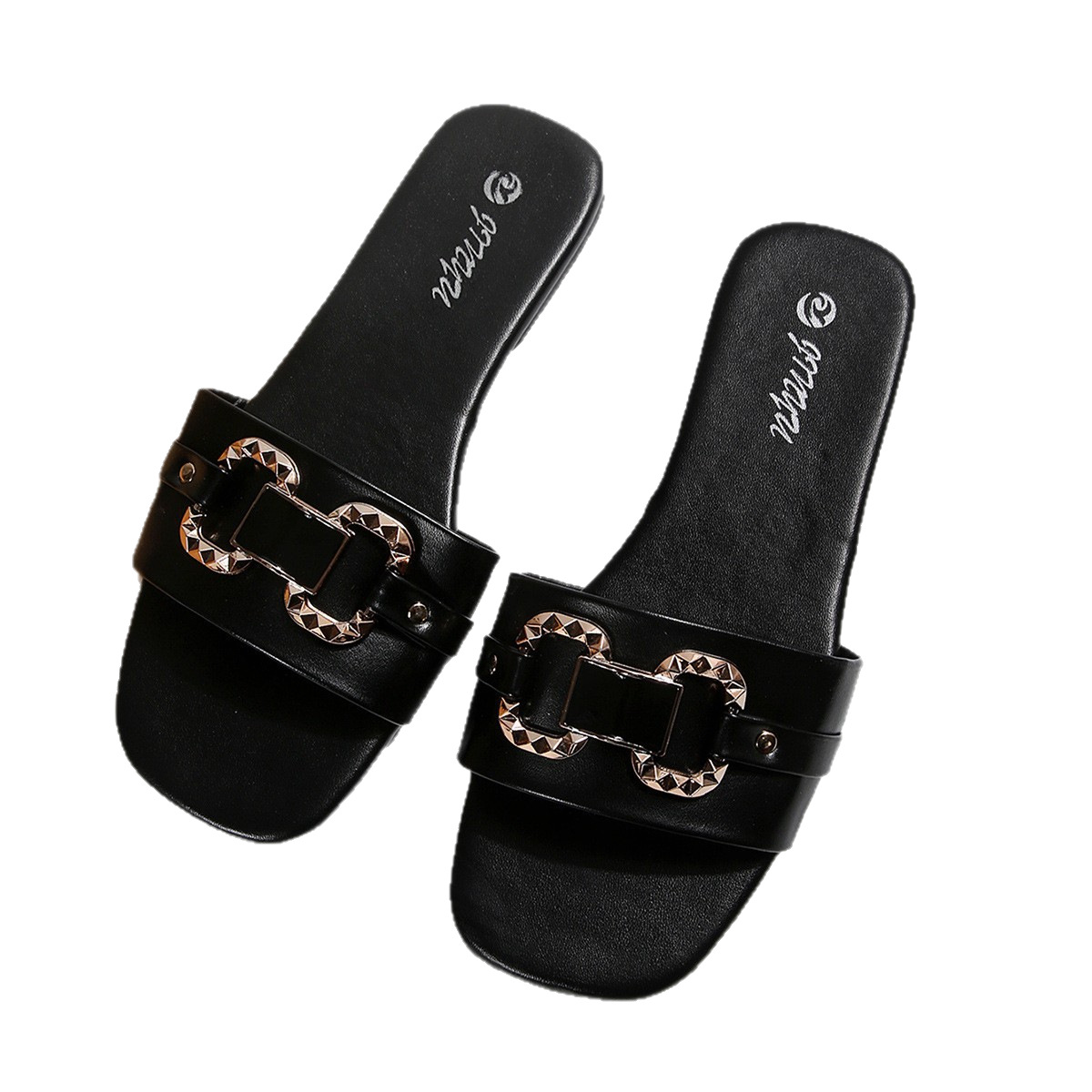Zapatillas Planas de Punta Cuadrada de Cuero Sintético, Cómodo, para Uso Casual