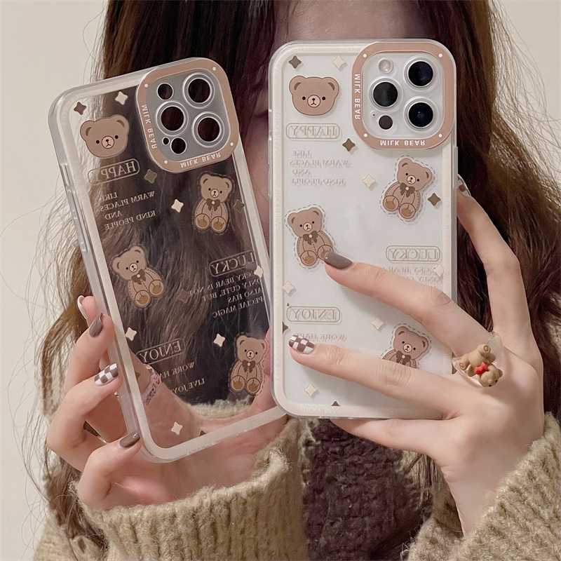 Suitable for Apple 17 Pro Max Phone Case, Apple 16/13 Mini Brown Plush Bear, XS Transparent Soft Case, 7P/6P
