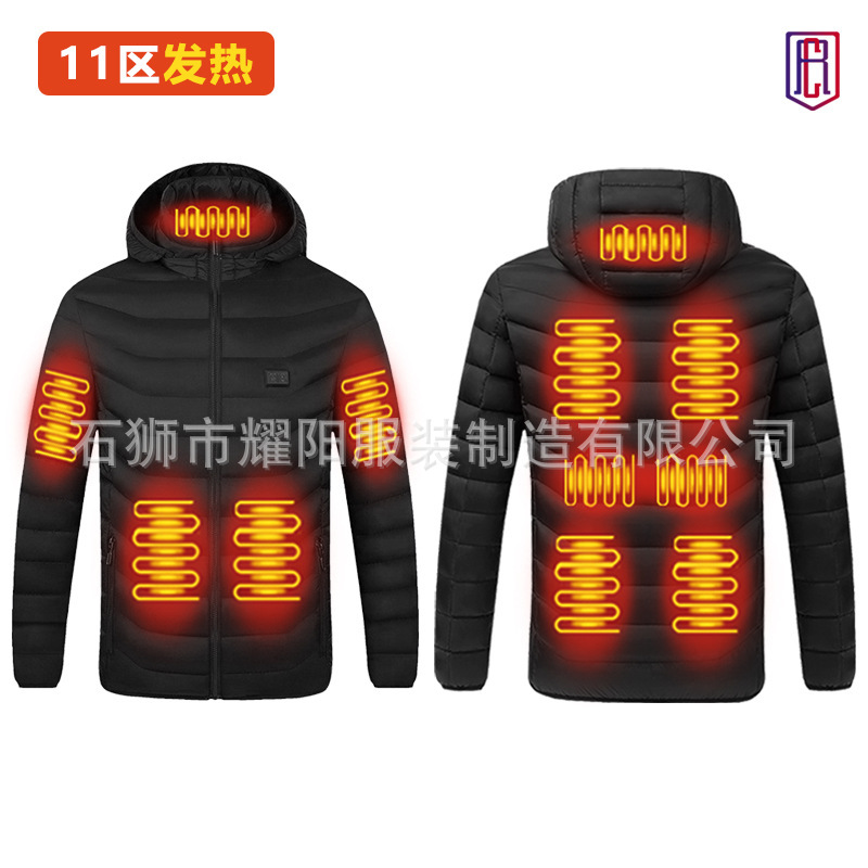 En stock calefacción de invierno de algodón acolchado ropa transfronteriza exclusiva para nuevo inteligente caliente temperatura constante encapuchado soporte collar de algodón acolchado ropa venta directa de fábrica