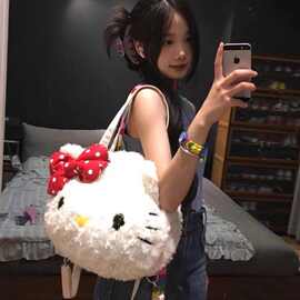 HelloKitty毛绒包包女秋冬日系大号托特包可爱kitty猫学生双肩A23