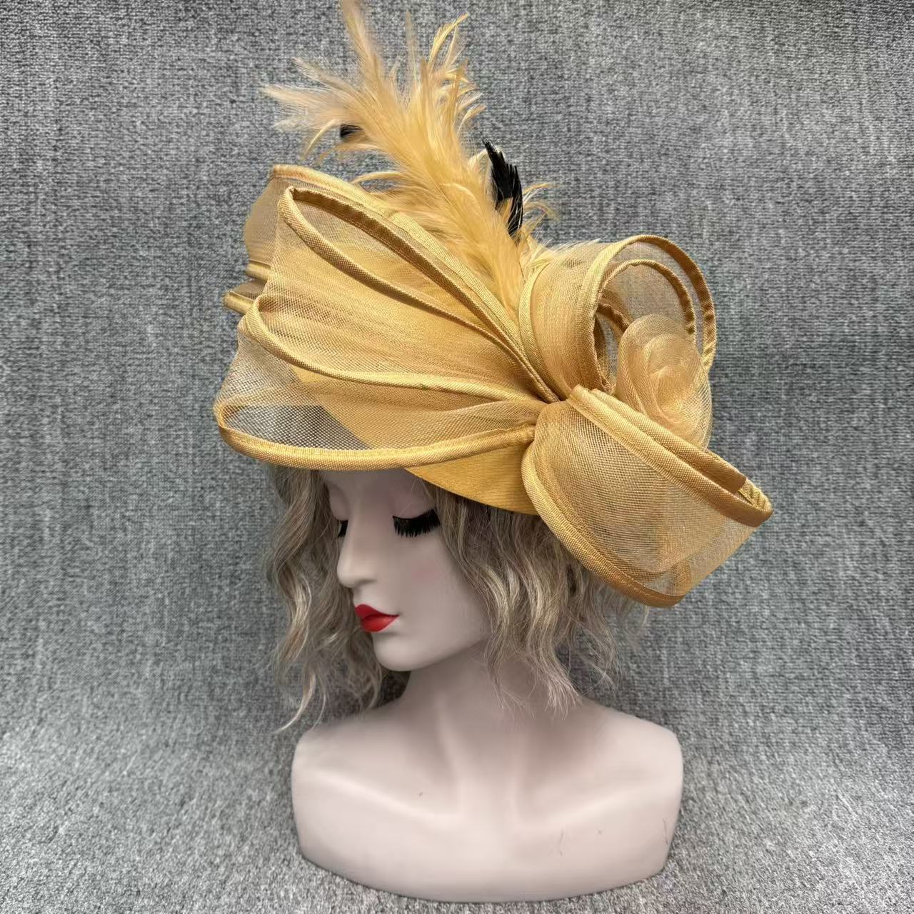 Cross-Border Source African Feather Hat Celebrity Family Party Party Bow Hair Accessories Veil Handmade Gauze