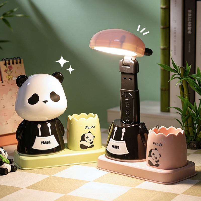 Lámpara de escritorio multifuncional de panda de ABS recargable por USB para estudio y dormitorio