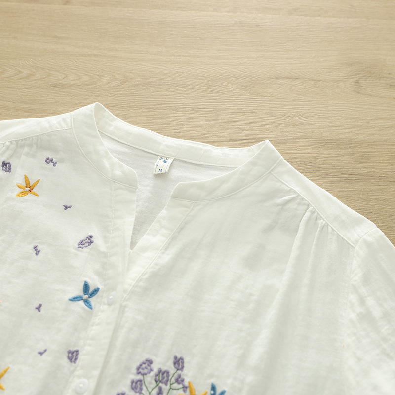 2025 夏の新刺繍小花二層糸レディースカーディガン半袖綿糸シャツ卸売トレンド|undefined