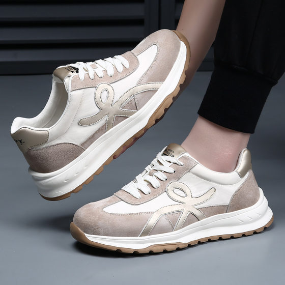 European Station Forrest Gump Shoes Men's Genuine Leather Casual Platform Sports White Shoes Men's Breathable Lightweight Running Torre Shoes Trendy