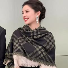 拼色格子围巾女仿羊绒短须围学生秋冬英伦格子高级感时尚休闲保暖
