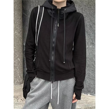 秋冬新款双面德绒双拉链连帽卫衣显瘦百搭加厚休闲弯刀裤两件套女