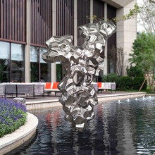 不锈钢镜面太湖石雕塑售楼部庭院外景观酒店商场水景大型金属摆件