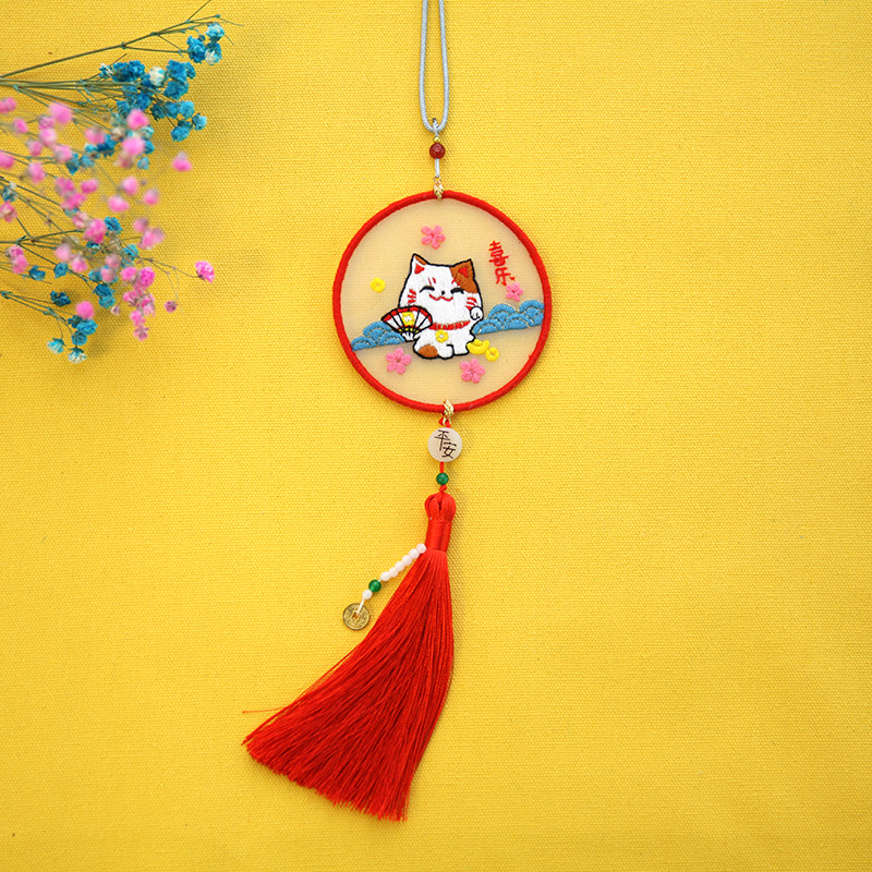 Hilo transparente hecho a mano colgante de doble cara bordado DIY paquete de material bolsita Lu Bordado estilo antiguo bolsita de punto de cruz adornos de coches