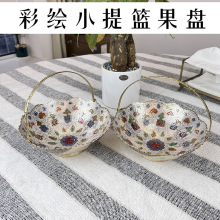 印度黄铜糕点果盘创意零食小吃果盆手提水果篮客厅茶几装饰水果盘