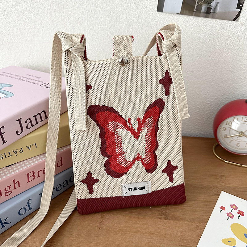 Nueva sensación de alto nivel encantadora cartoon tejido bolso de teléfono móvil de moda chica multifuncional bolso de hombro bolso portátil