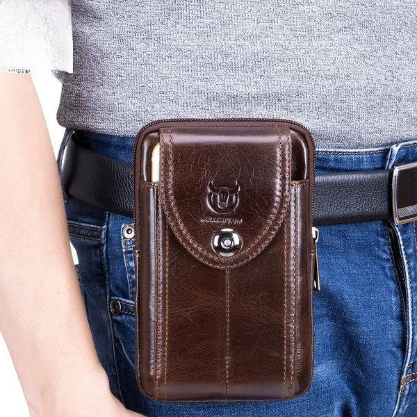 Captain Cow Leather Men's Cowhide Wear Belt Multifunctional Hook Genuine Leather 5.5.6.4.7 "Mobile Phone Cashier Waist Bag