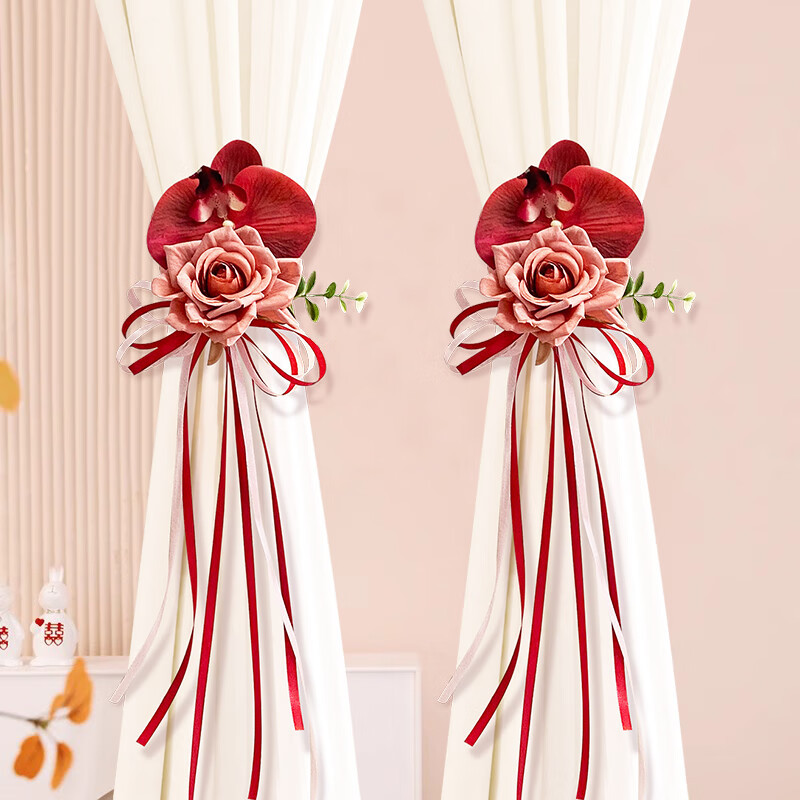 Decoración de ramo de flores de simulación de decoración de cortinas de sala de estar personaje de boda mujer casada hombre nueva casa cortina de decoración