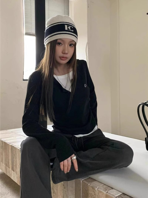 レディースtシャツ偽の2つの長袖tシャツ秋冬の中に身を修めて痩せています。|undefined