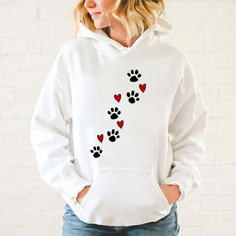 New Dog Paw Printed Hooded Sweatshirt Autumn Winter Women Me