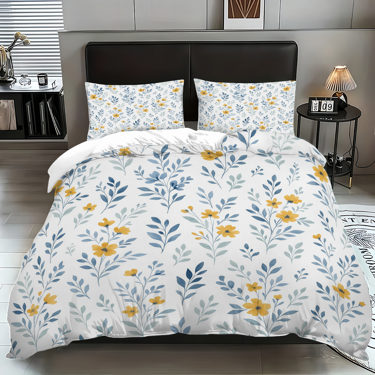 Funda de edredón floral fresca pequeña transfronteriza Estilo pastoral Ropa de cama floral pequeña Funda de edredón cepillada Juego de tres piezas JIT