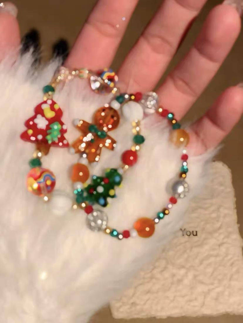 Christmas Festival Cute Classic Style Christmas Tree Gingerbread Glass Beaded Chain Beaded Bracelets Christmas Wholesale